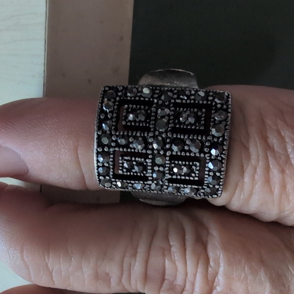 Ring Eometric Statement Stretchy Ring Black Marca… - image 5